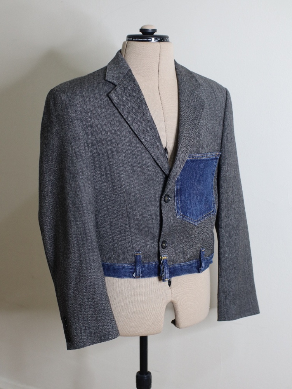 Stylish Upcycled Blazer with Denim Details